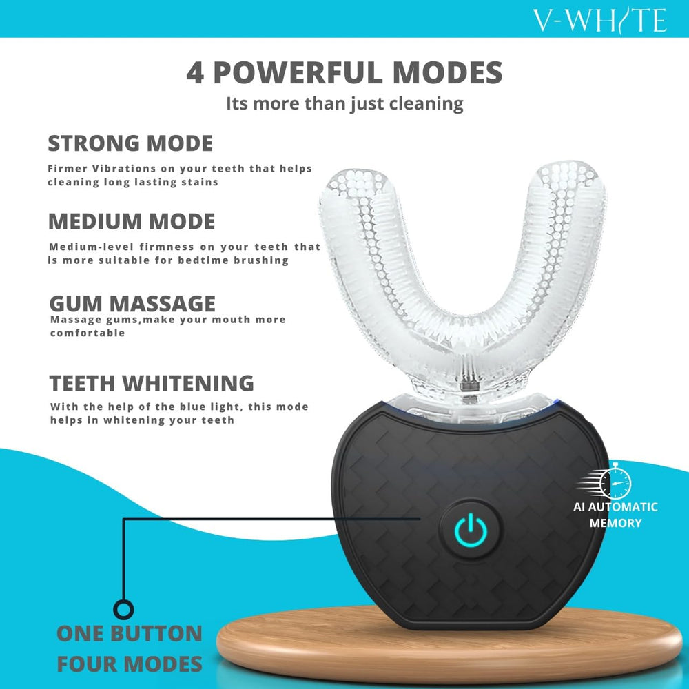 V-WHITE LED whitening light therapy supports whitening during brushing.