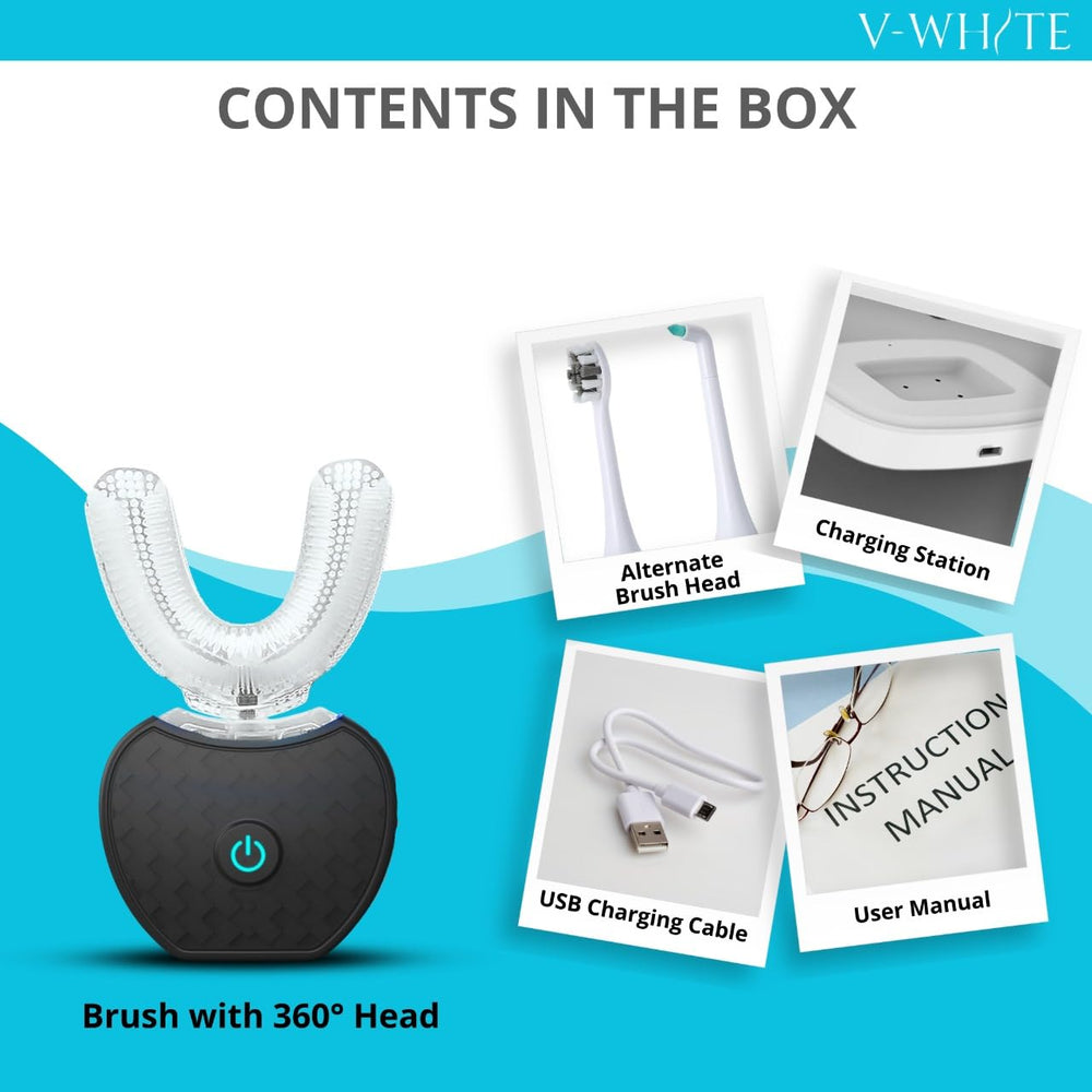 V-WHITE soft-bristle gum protection provides gentle cleaning for sensitive gums.