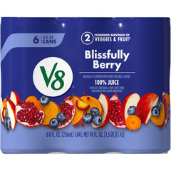 V8 Blissfully Berry can front view, convenient on-the-go berry-vegetable juice