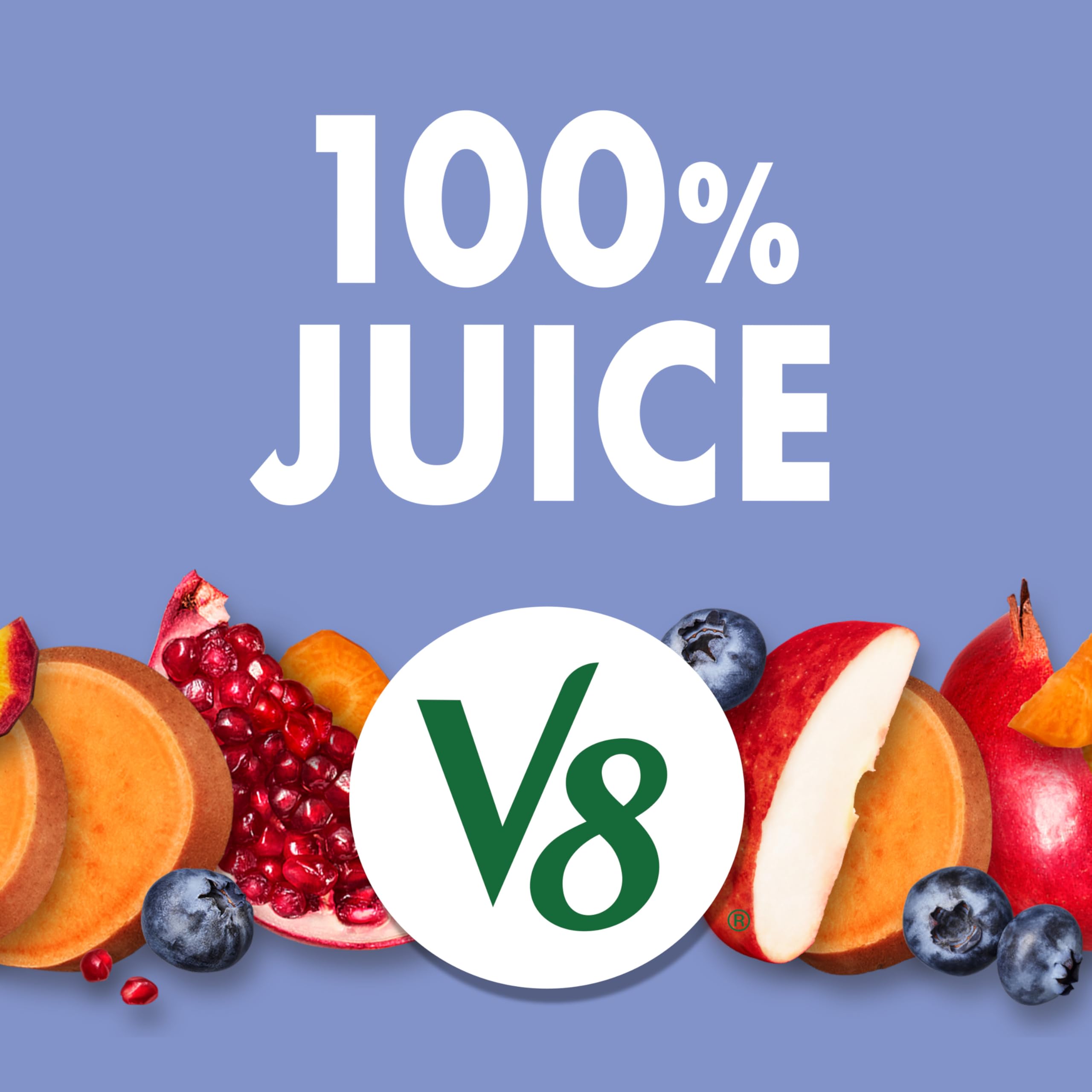 Pouring a glass of V8 Blissfully Berry, a refreshing on-the-go option.