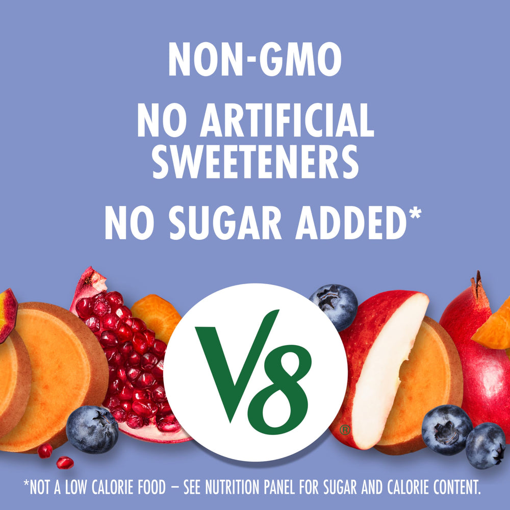 V8 Blissfully Berry label showing blend of fruits and vegetables for nutrition