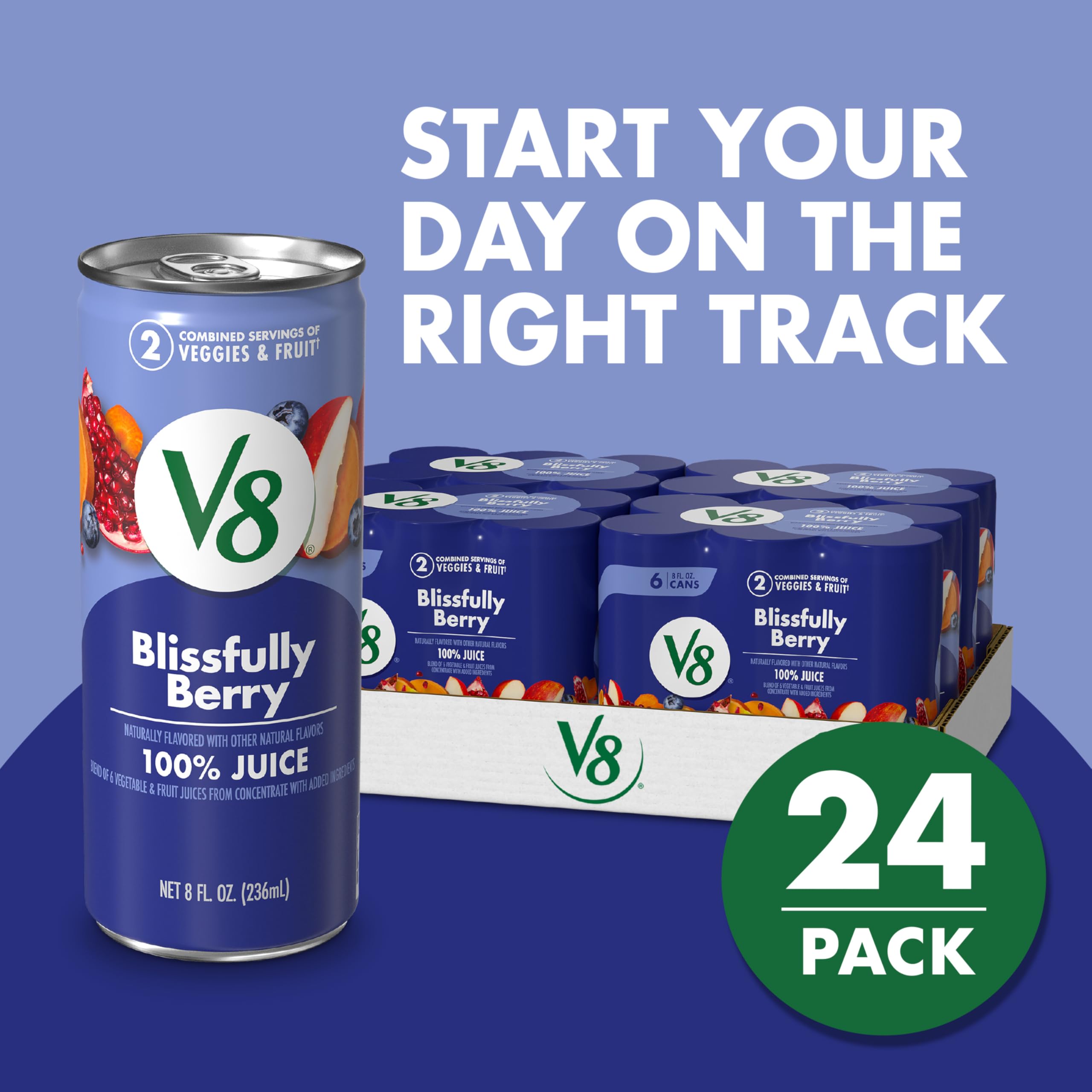V8 Blissfully Berry ingredients highlight a berry and vegetable blend.