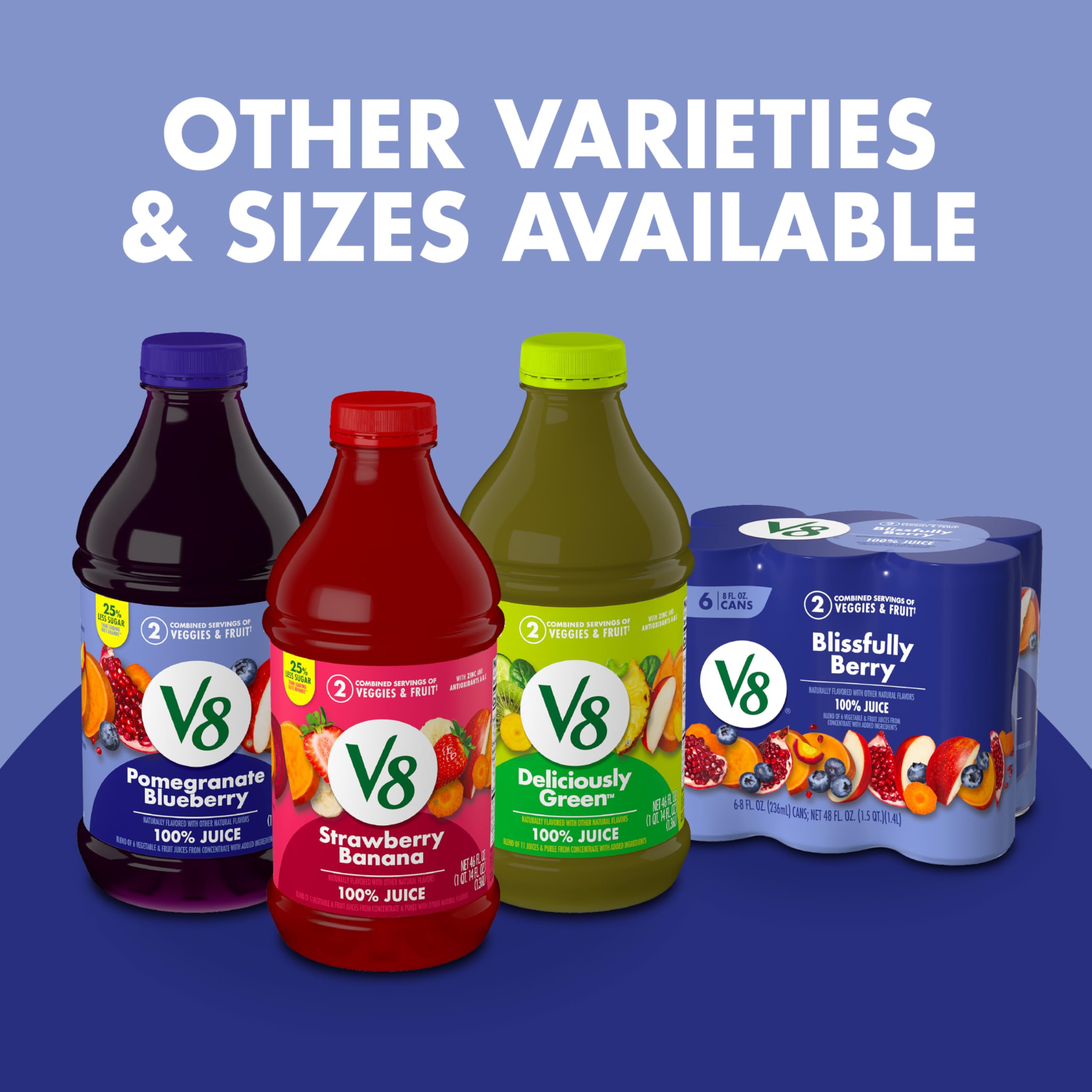 V8 Blissfully Berry label close-up showing gluten-free and non-GMO claims.
