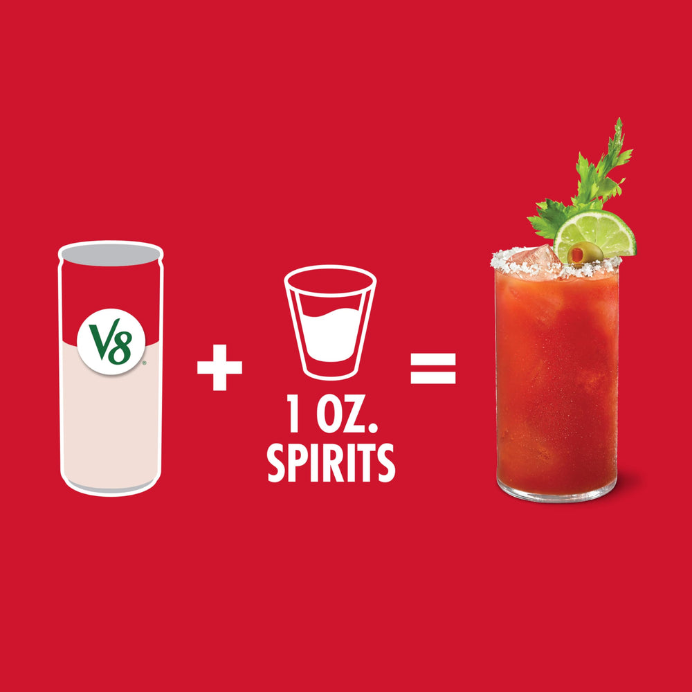 V8 Bloody Mary Mix cans stacked for simple storage and quick use