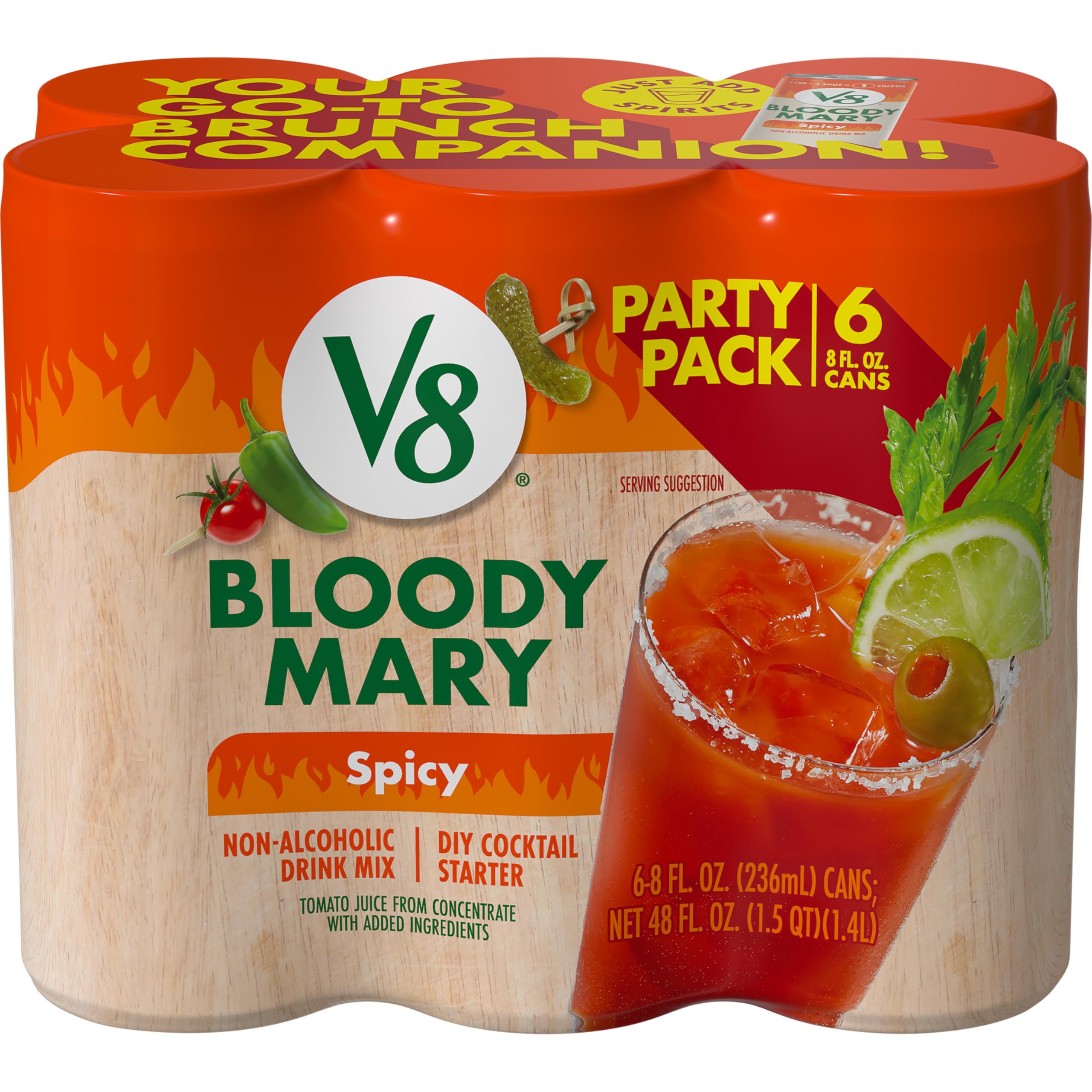 V8 Bloody Mary Spicy Mix can front ready for quick cocktails