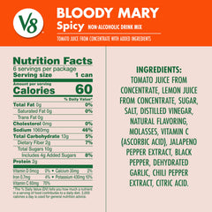 Close-up of ingredients in V8 Bloody Mary Spicy Mix showing bold spices