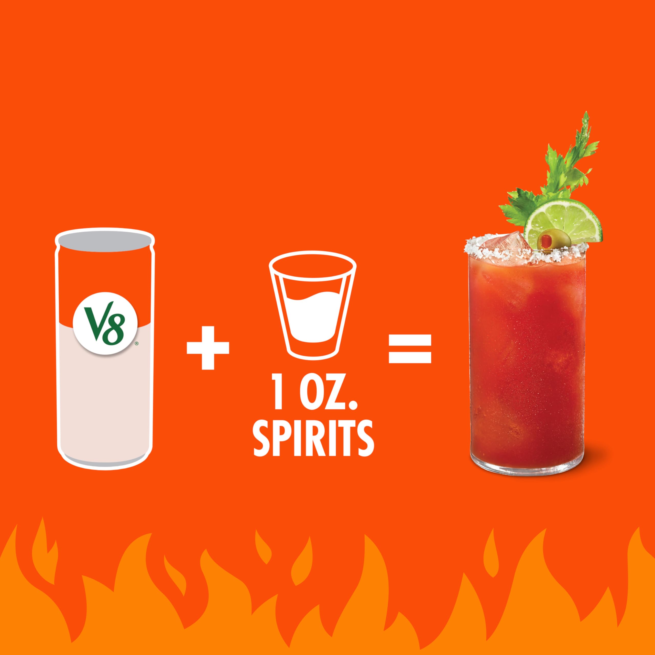 Six-pack display of V8 Bloody Mary Spicy Mix cans
