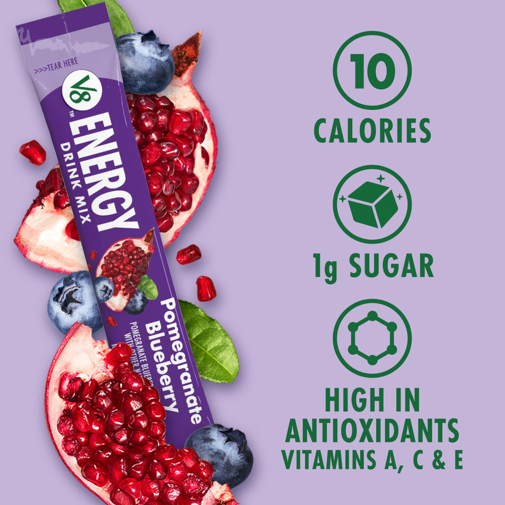 V8 Energy delivers 80 mg caffeine per serving for steady alertness.