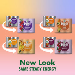 V8 +Energy Black Cherry can, bold taste with natural caffeine from tea.
