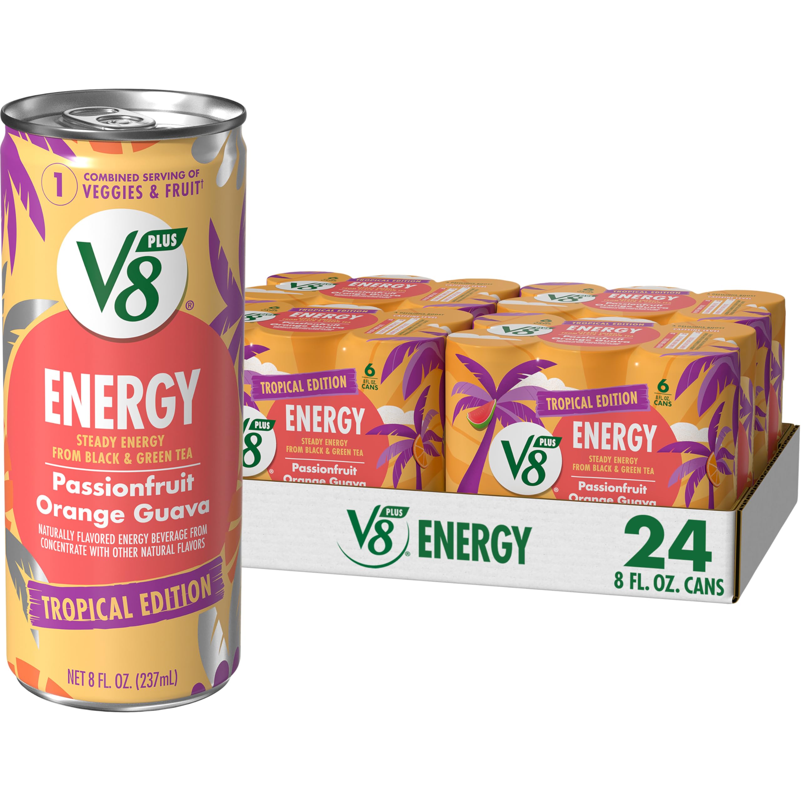 V8 Energy 24-pack front view, ideal for on-the-go boosts