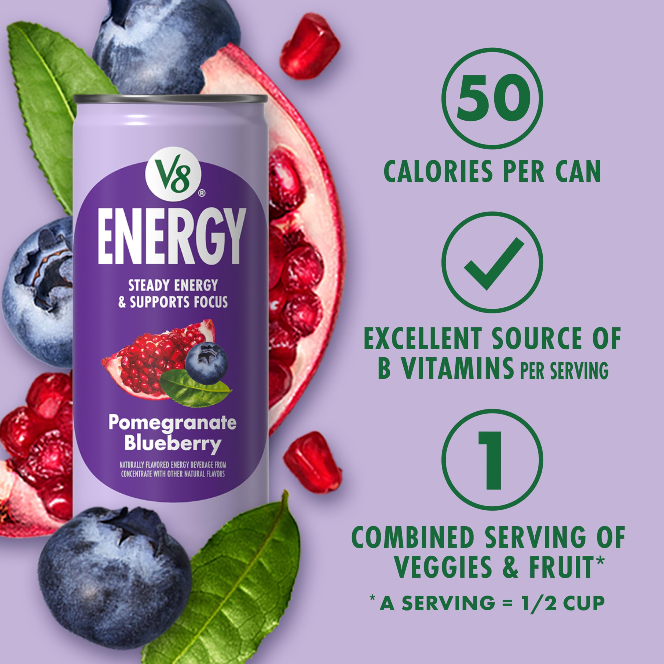 V8 Energy fruits and tea mix display, showing a balanced on-the-go refreshment.