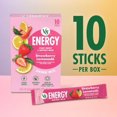 Glass of mixed V8 Energy Strawberry Lemonade ready to sip.