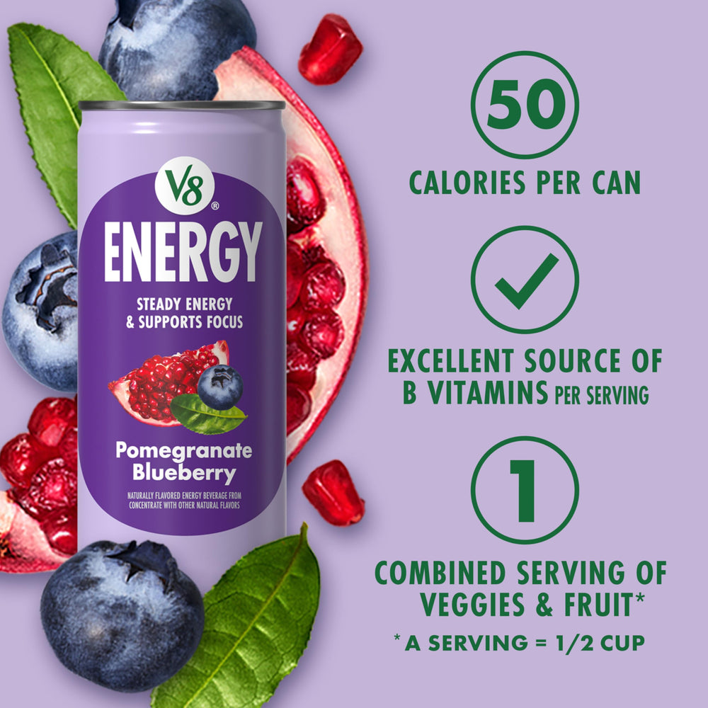 V8 +Energy on-the-go can, convenient energy option for busy days.