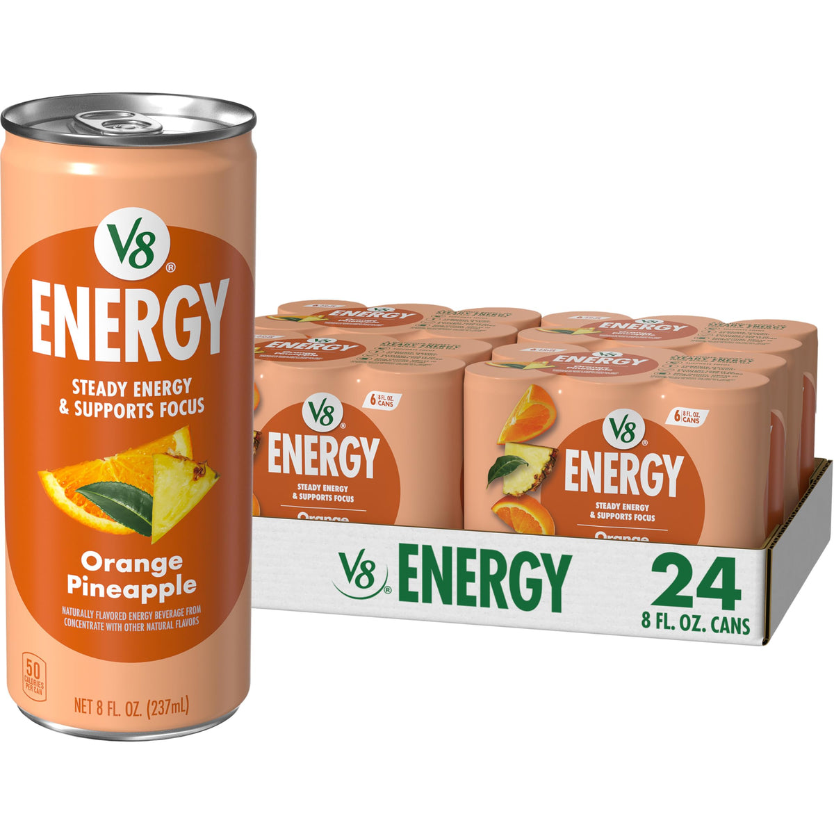 V8 Energy Orange Pineapple can front view for a refreshing energy boost