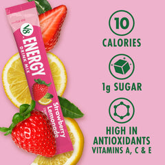 Close-up of V8 Energy packaging showing non-GMO and gluten-free labels.