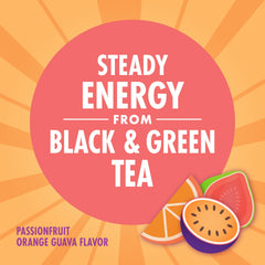 V8 +ENERGY passionfruit orange guava glass pour ready to enjoy a refreshing energy drink