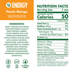 V8 Energy Peach Mango 24-pack on a store shelf.