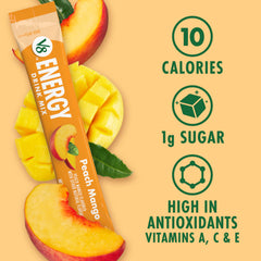 V8 Energy Peach Mango in a glass after mixing.