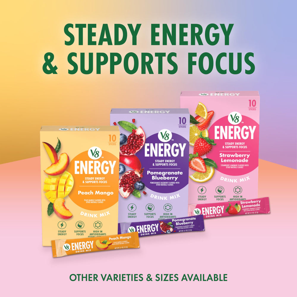 V8 Energy Peach Mango gluten-free and non-GMO label.