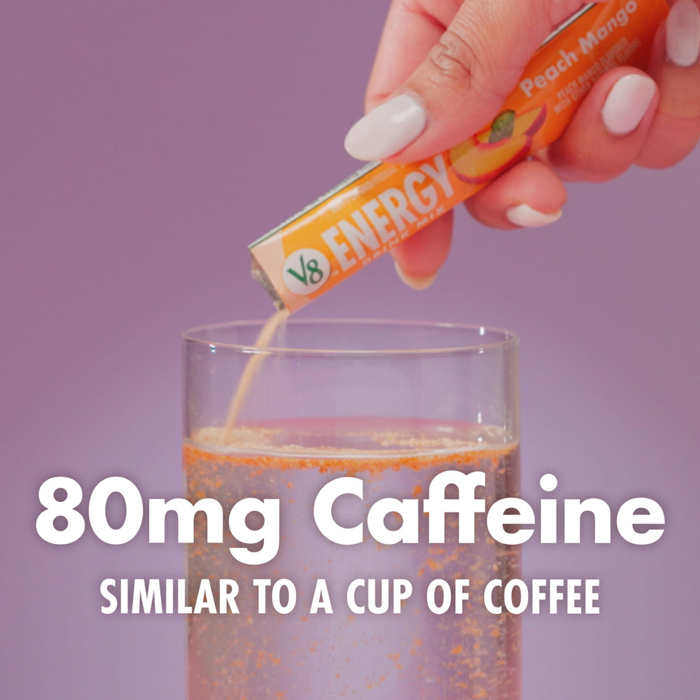 V8 Energy Peach Mango ingredients highlight vitamins and no artificial colors.