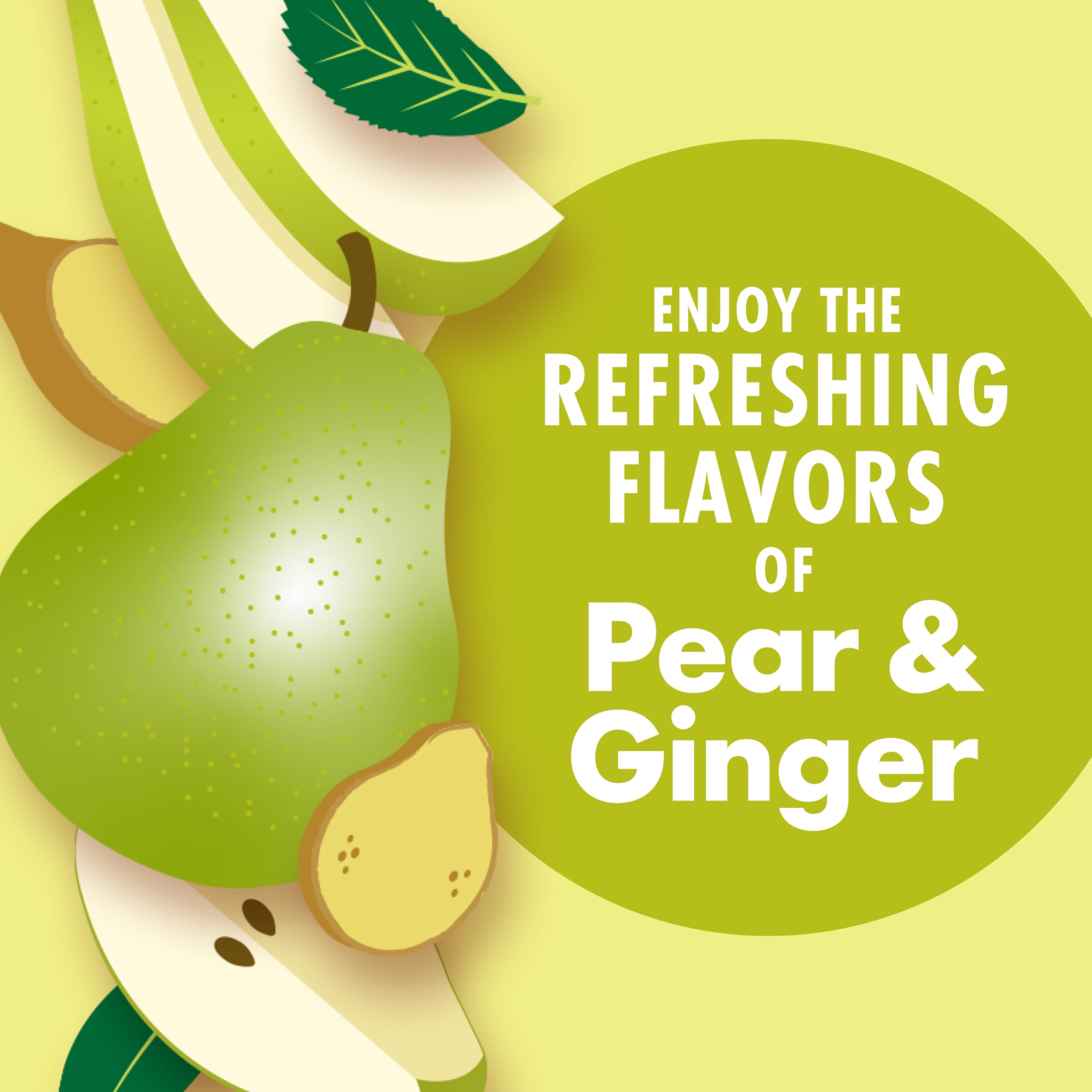 V8 Energy Pear Ginger ingredients close-up emphasizes gluten-free and B vitamins.