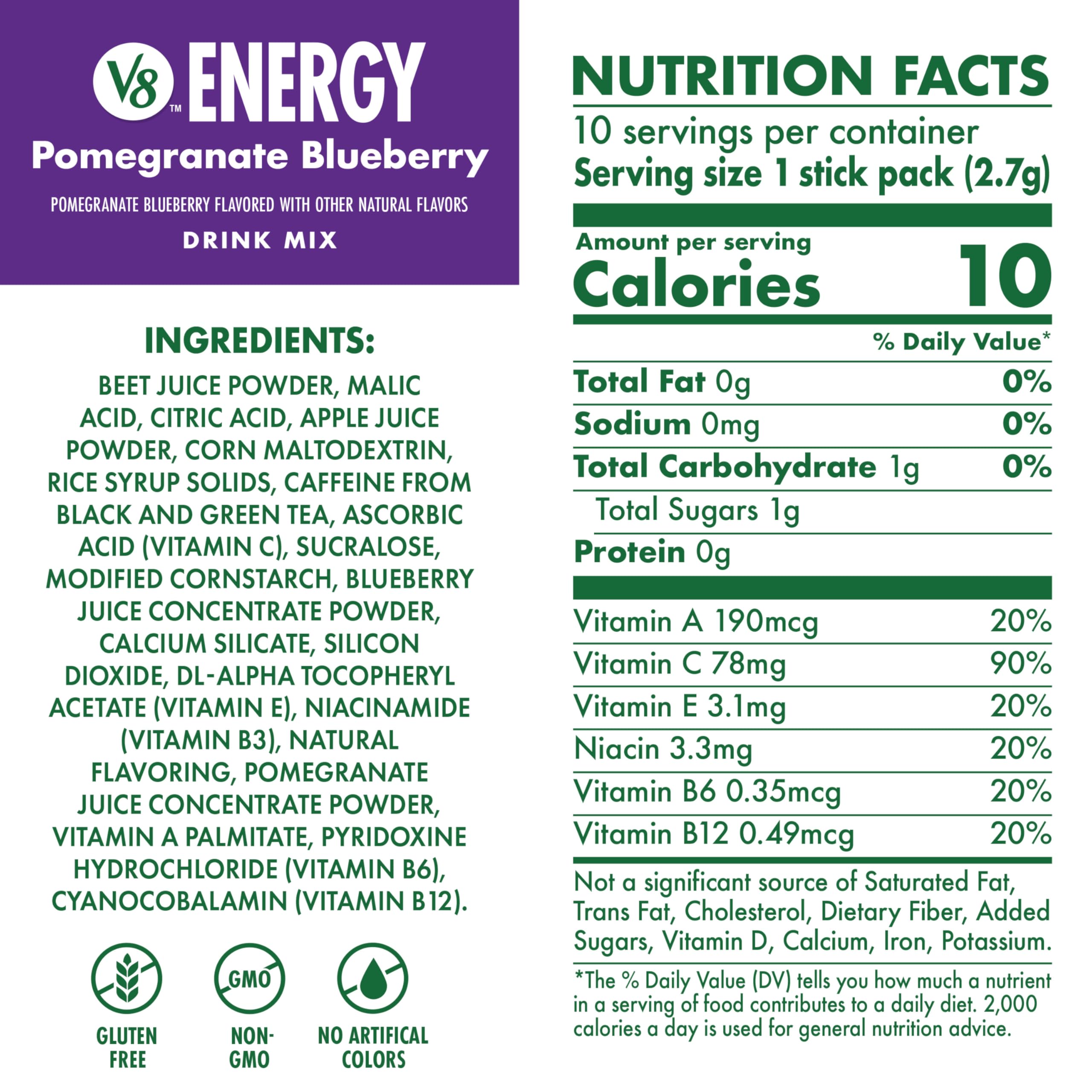 V8 Energy Pomegranate Blueberry powder mix dissolving easily in water.