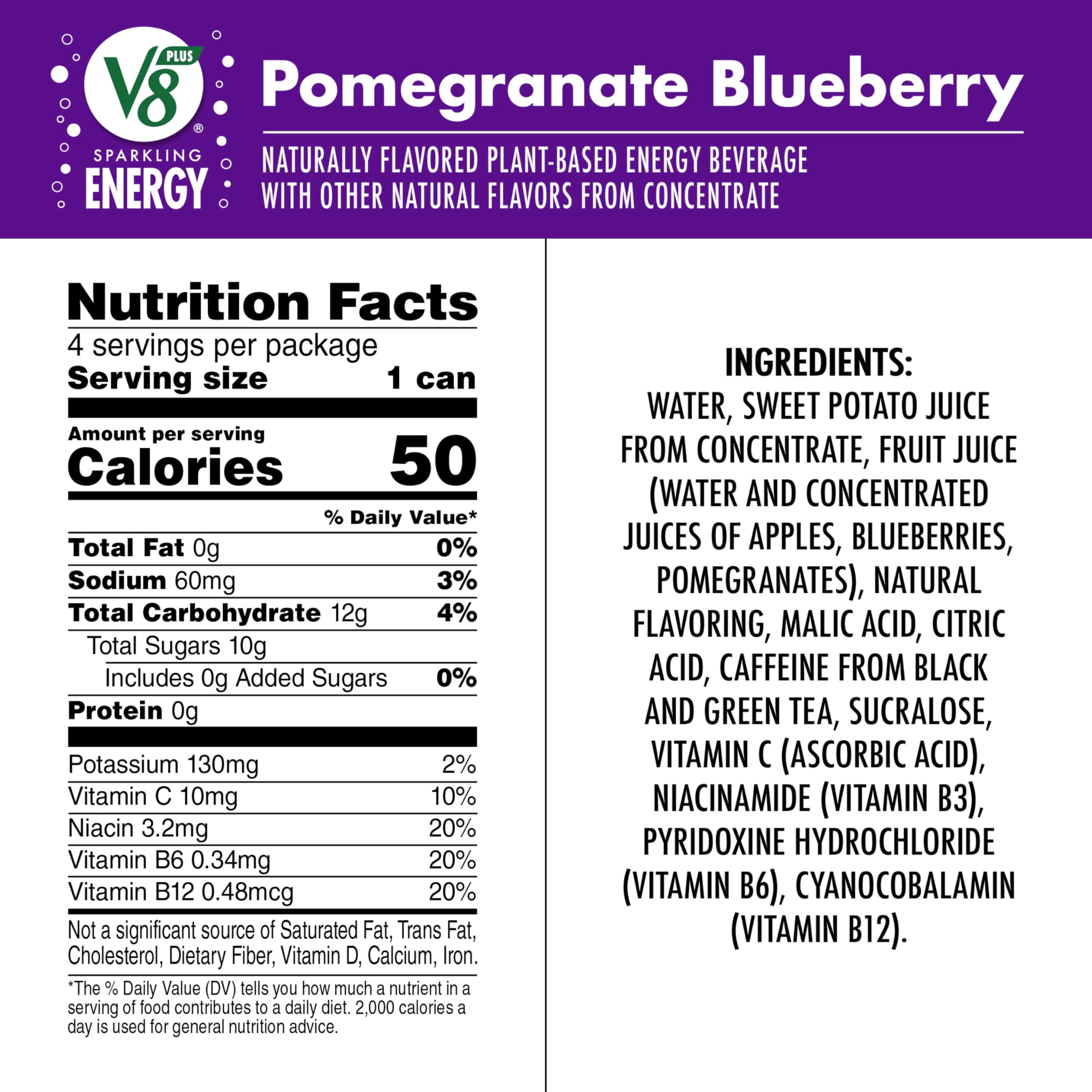V8 +Energy sparkling pour with bubbles, a refreshing afternoon pick-me-up flavor.