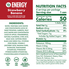 V8 Energy Strawberry Banana can side emphasizes clean ingredients and no artificial colors.
