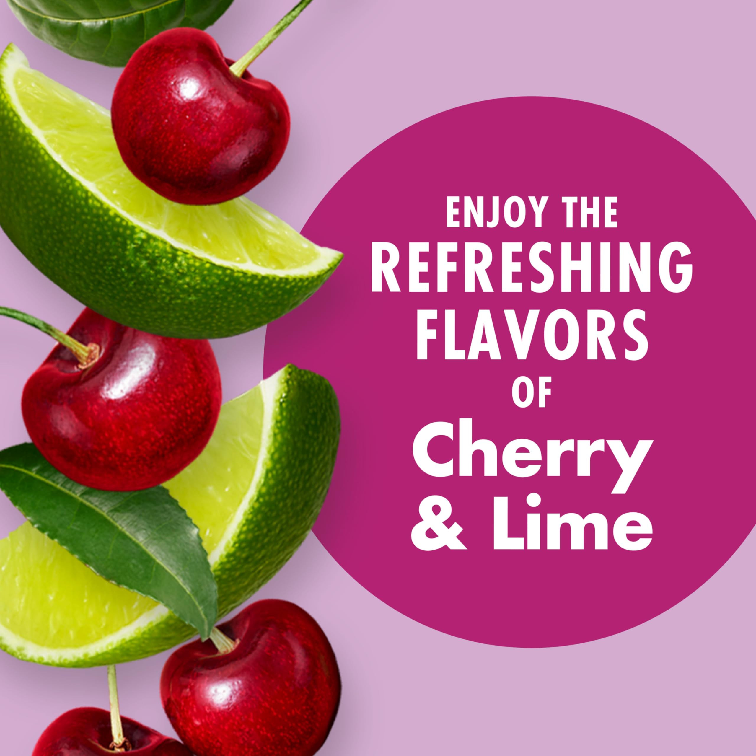 V8 Energy Zero Sugar Cherry Lime glass pour evokes refreshing taste and on-the-go energy