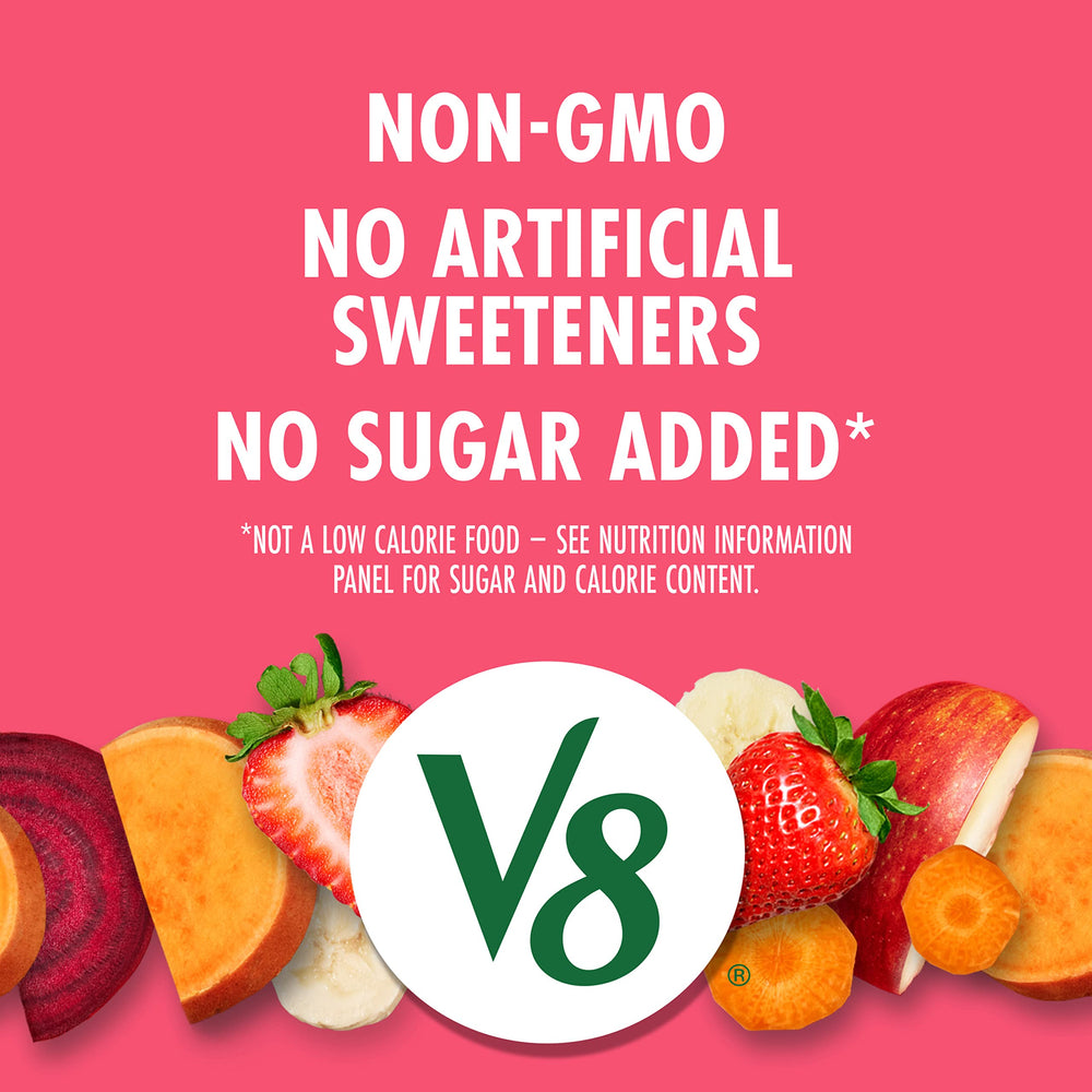 V8 gluten-free non-GMO badge indicates clean ingredients.