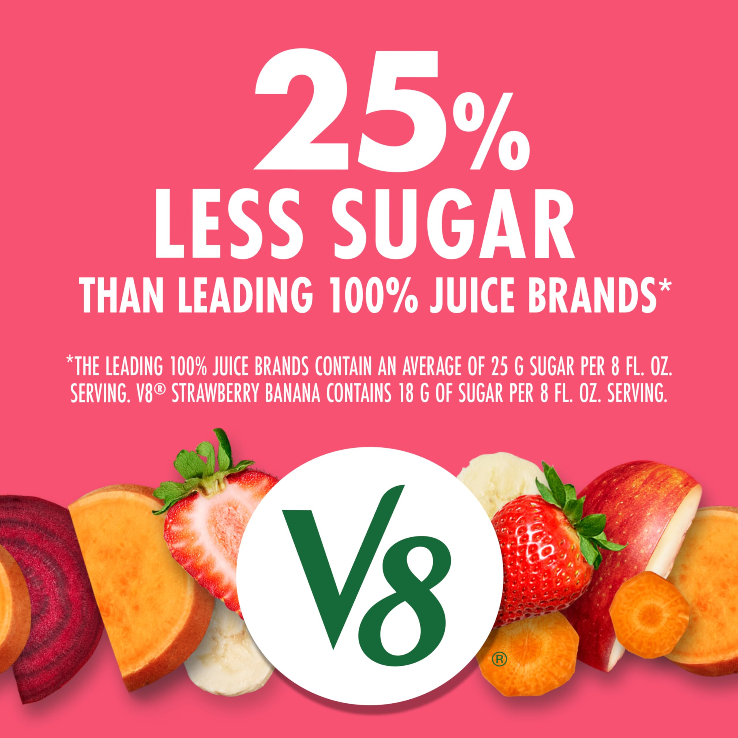 V8 ingredients note strawberry banana blend with beets and carrots.
