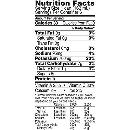 V8 Low Sodium can back label highlights vitamins A and C and low sodium.