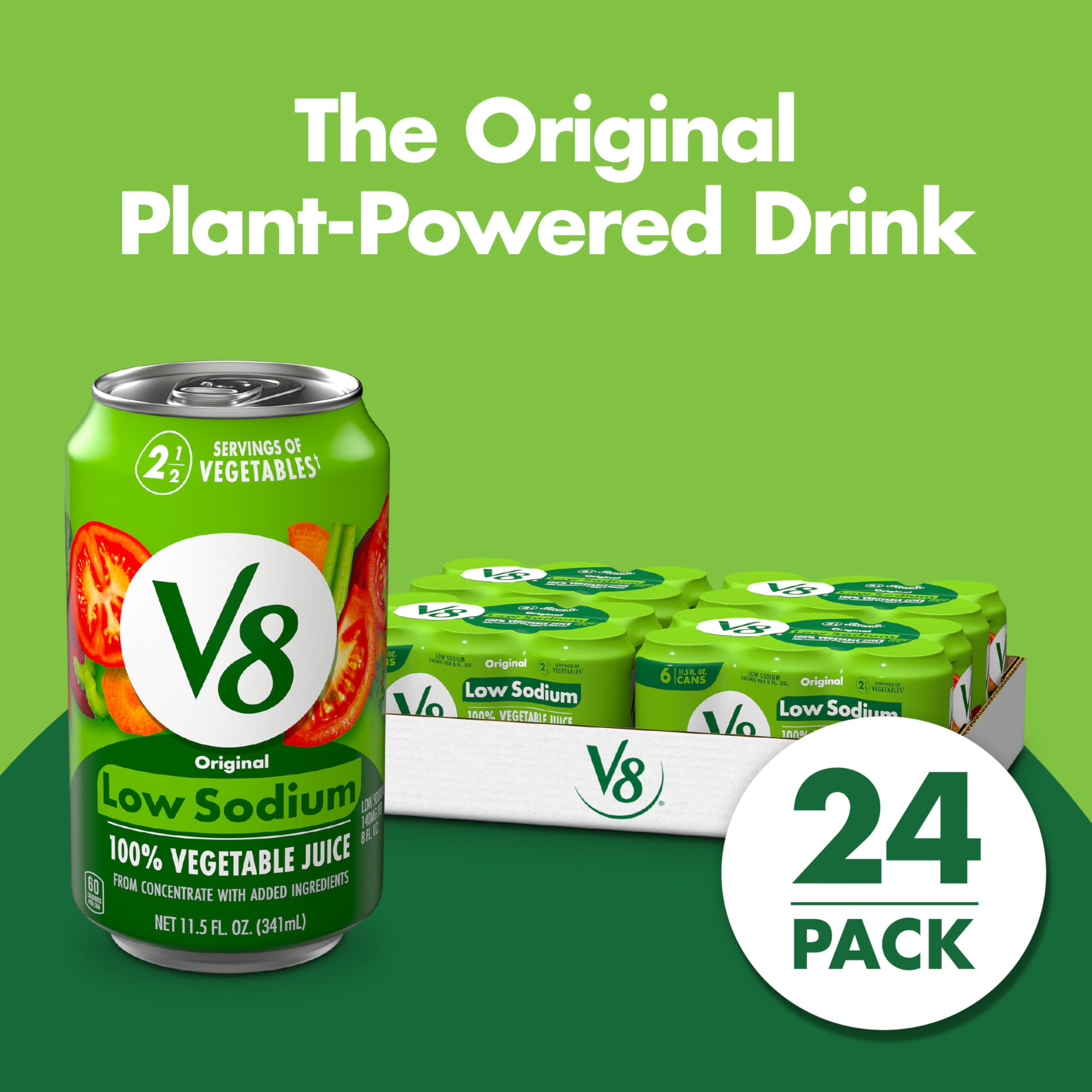 V8 Low Sodium can side view highlighting nutrition panel for informed choice