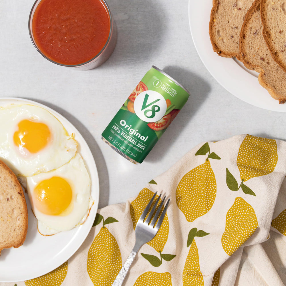 V8 Original serving idea with ice and garnish for post-workout hydration.