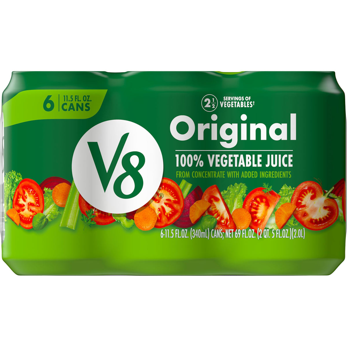 V8 Original vegetable juice can front view, gluten-free and non-GMO