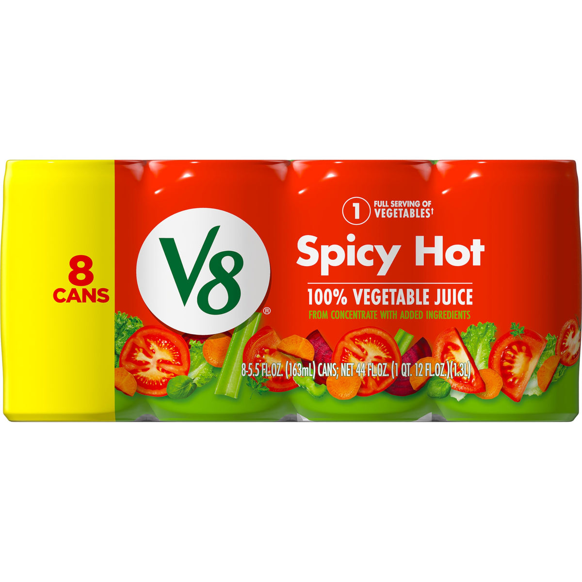 V8 Spicy Hot 100% Vegetable Juice can-front view for on-the-go veggies