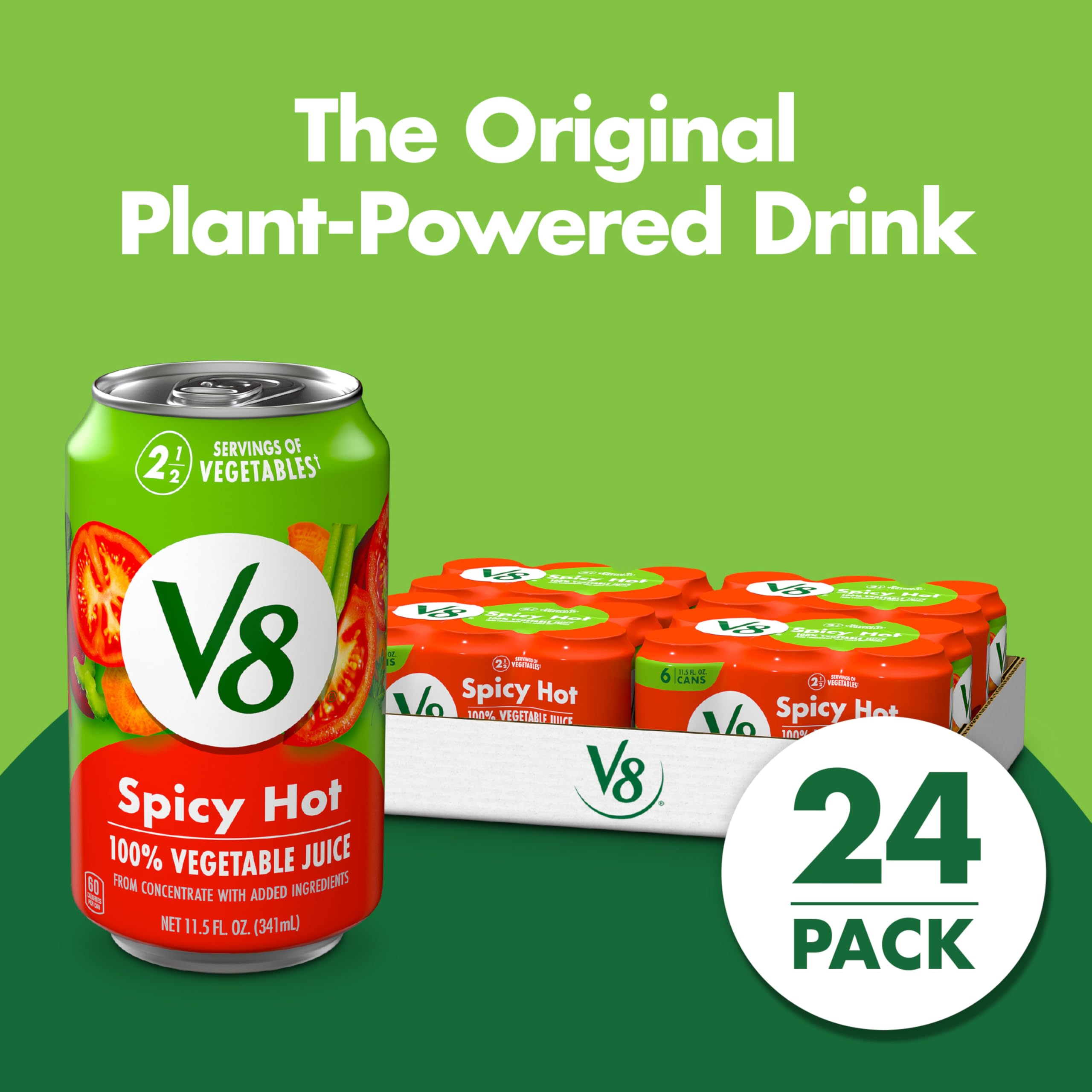 V8 Spicy Hot juice being poured into a glass for savory refreshment