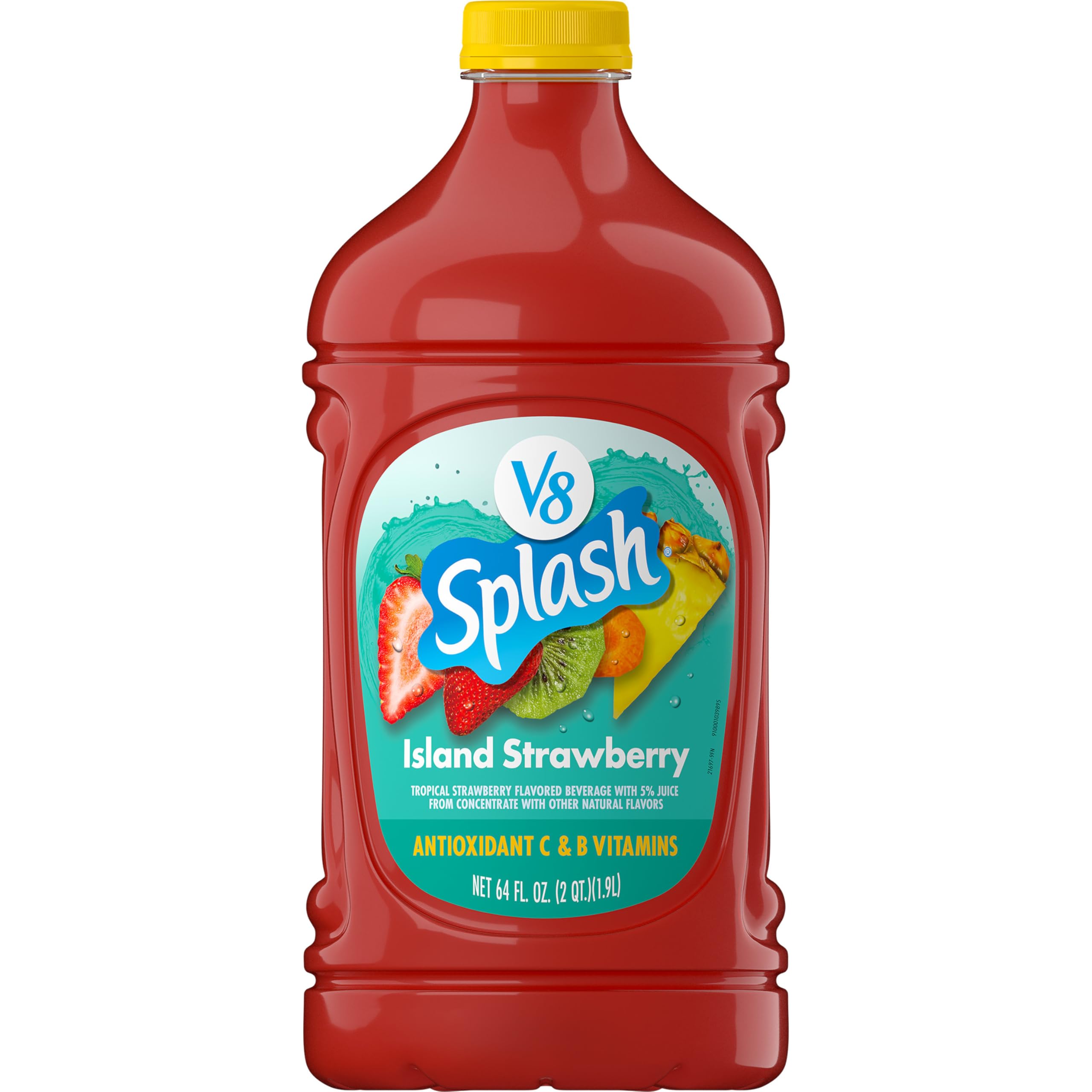 V8 Splash Island Strawberry bottle front view, a fruity breakfast staple with Vitamin C