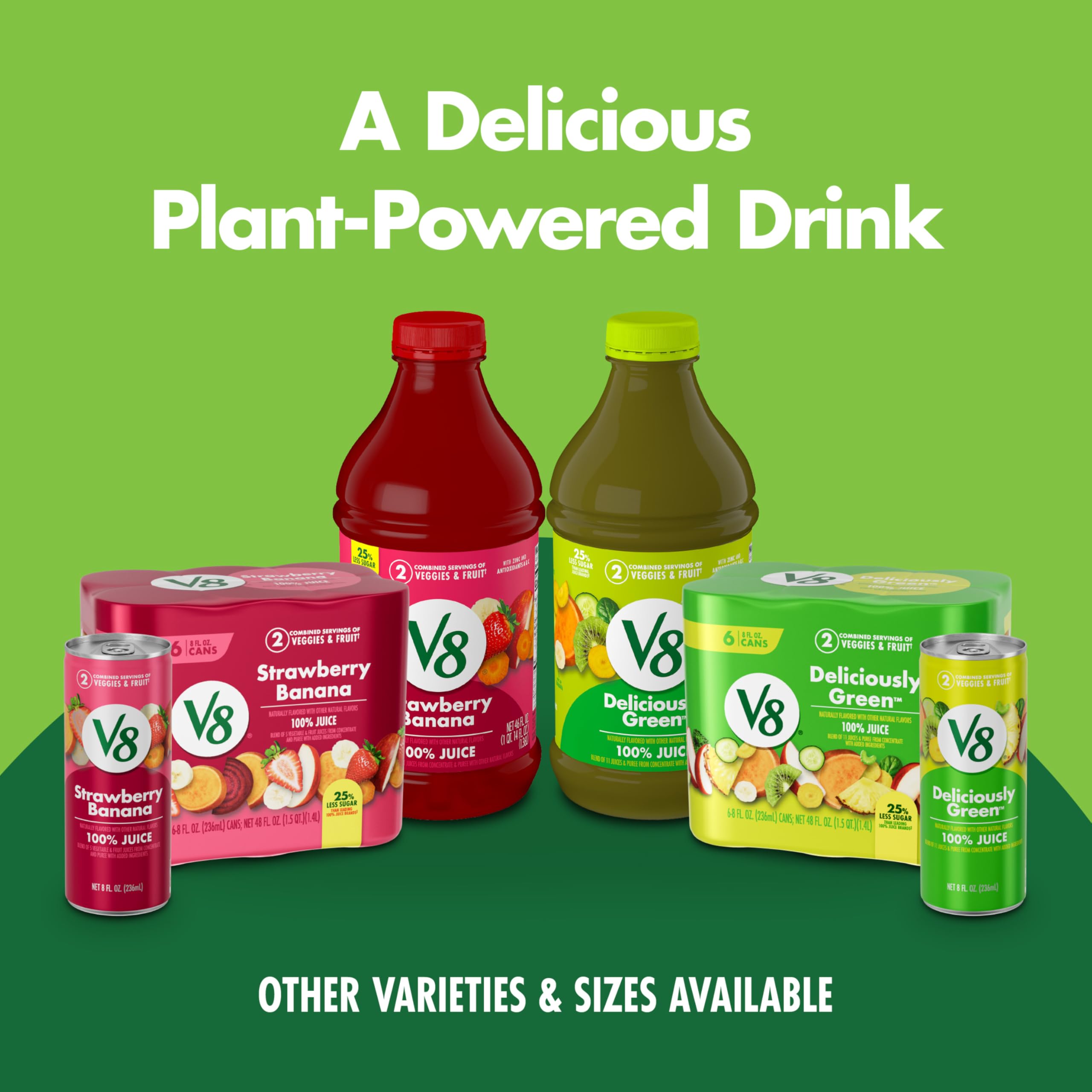 Serve V8 Strawberry Banana over ice as a breakfast or snack