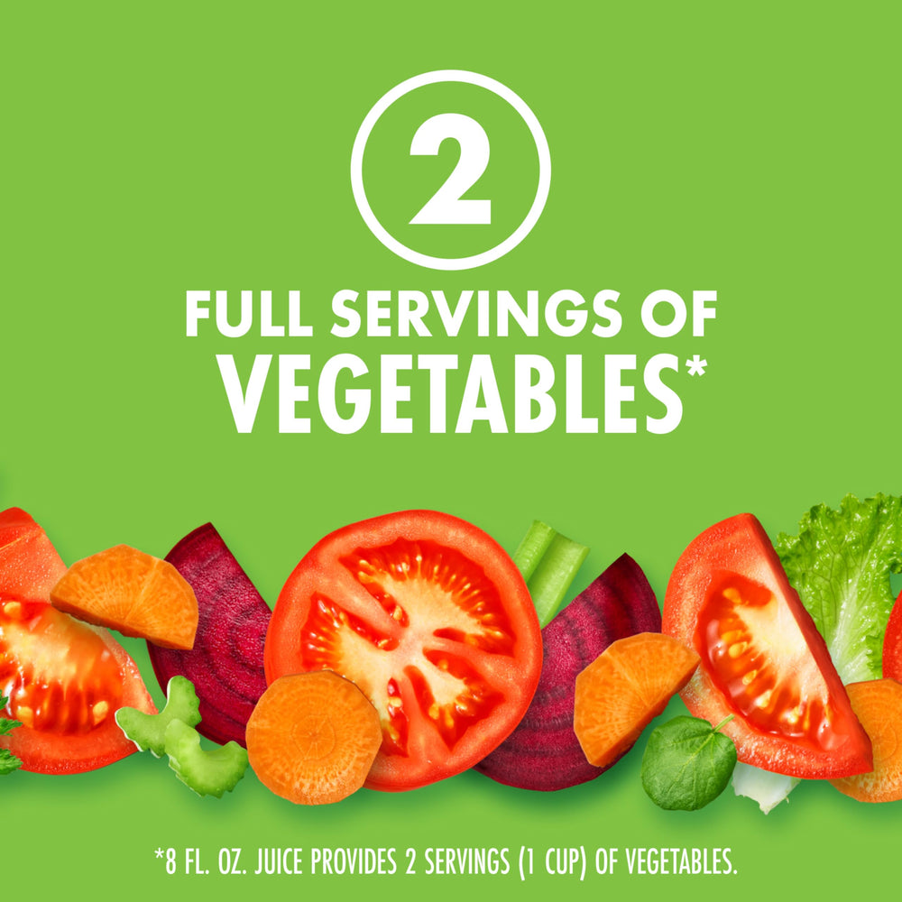 V8 served over ice showcasing bold vegetable flavor.