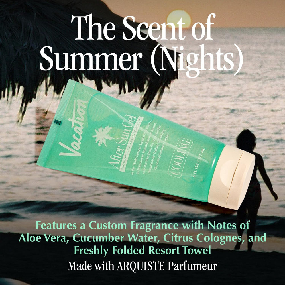VACATION After Sun Gel texture demonstrating quick absorption and non-sticky feel