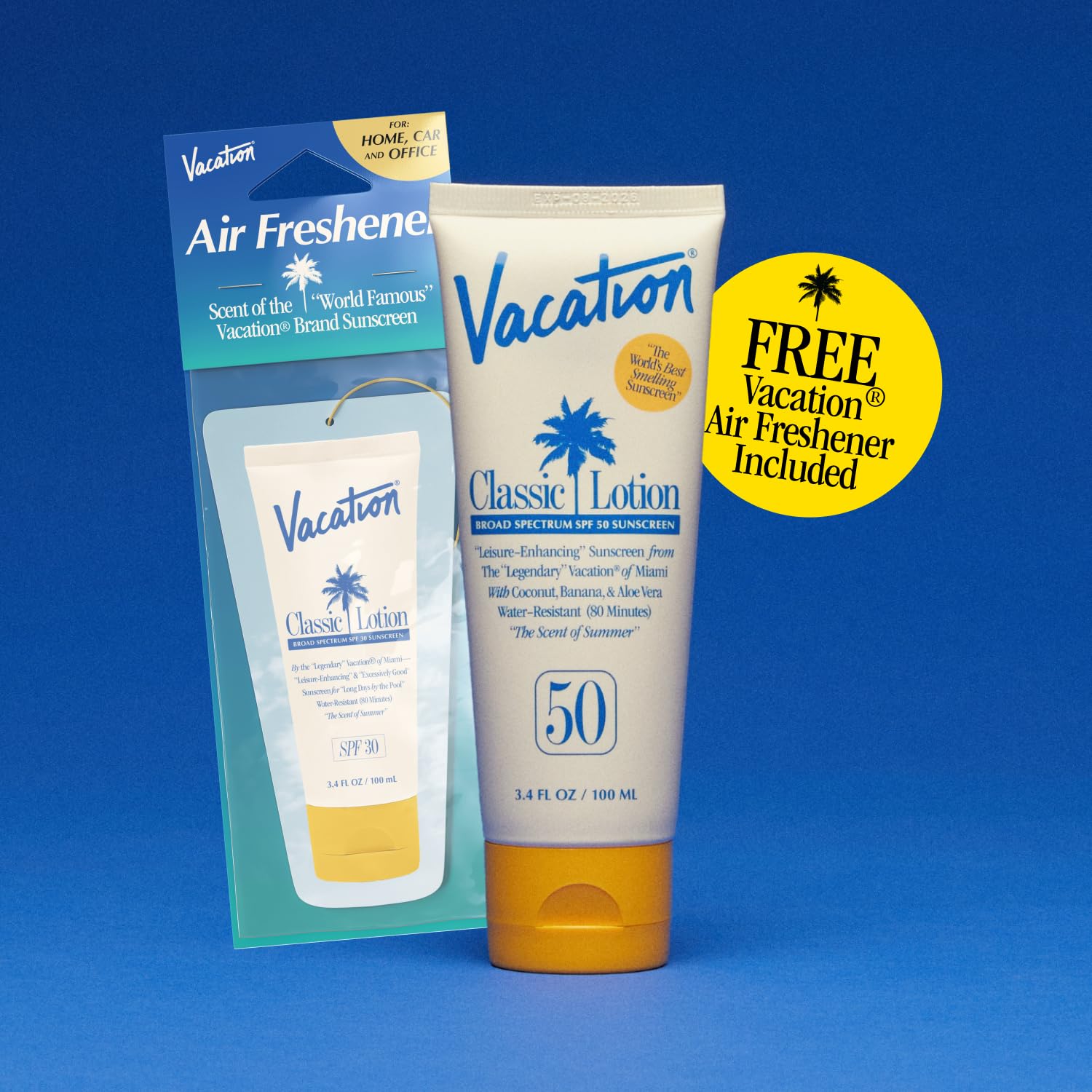 Vacation Air Freshener tropical scent bottle enhances travel moments with a refreshing aroma.