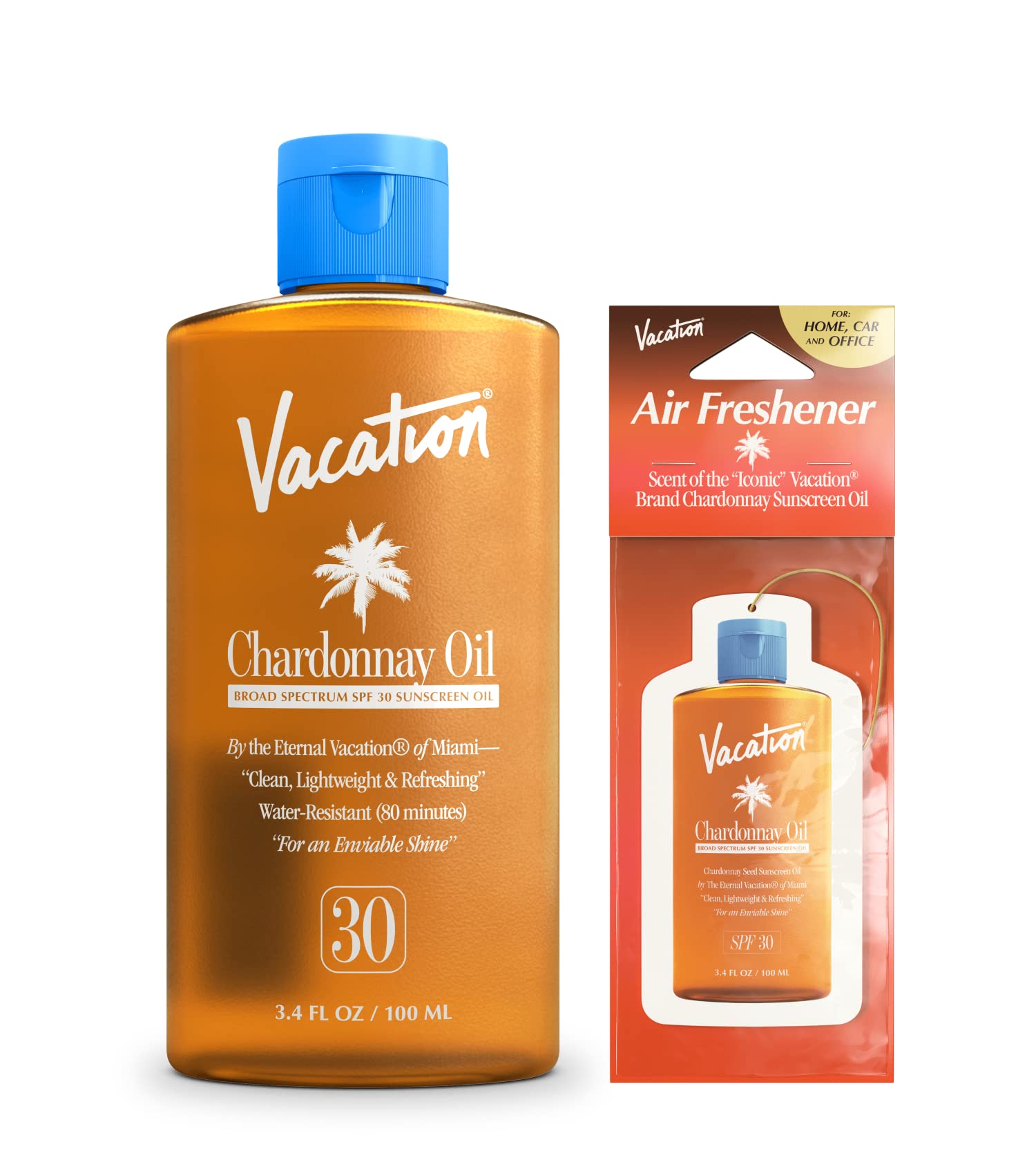 Vacation Chardonnay Oil SPF 30 bottle pour for on-the-go hydration.