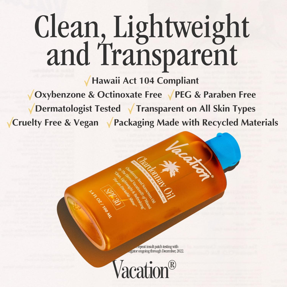 Vacation Chardonnay Oil SPF 30 water-resistant application on skin