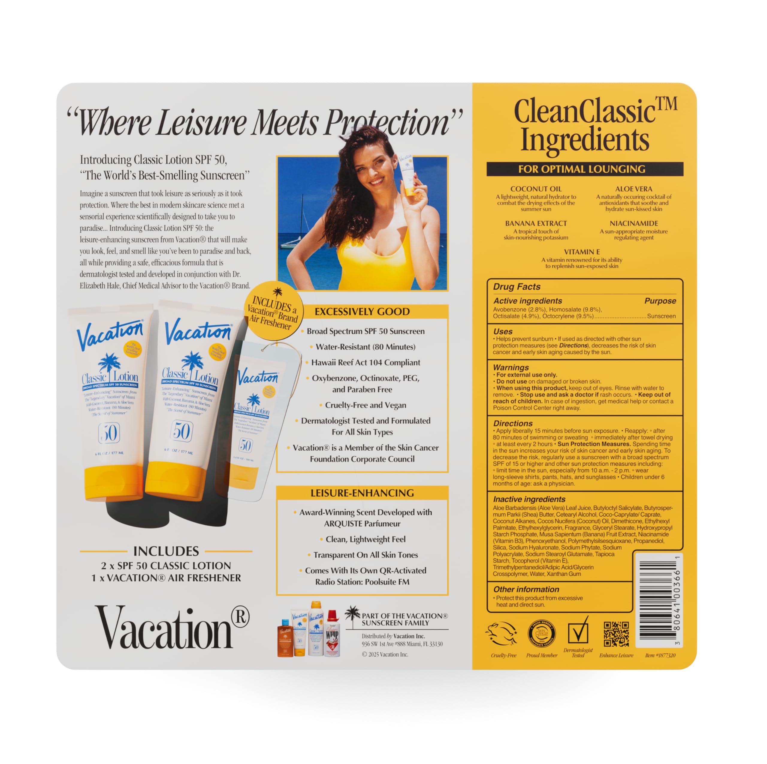 VACATION two-pack with air freshener for convenient travel and storage.