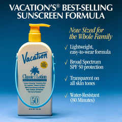 Vacation Classic Lotion SPF 50 with award-winning tropical scent profile.