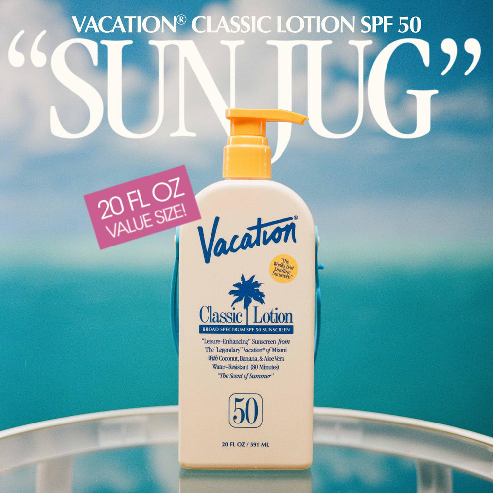 Vacation Classic Lotion SPF 50 demonstrates water resistance for poolside days.