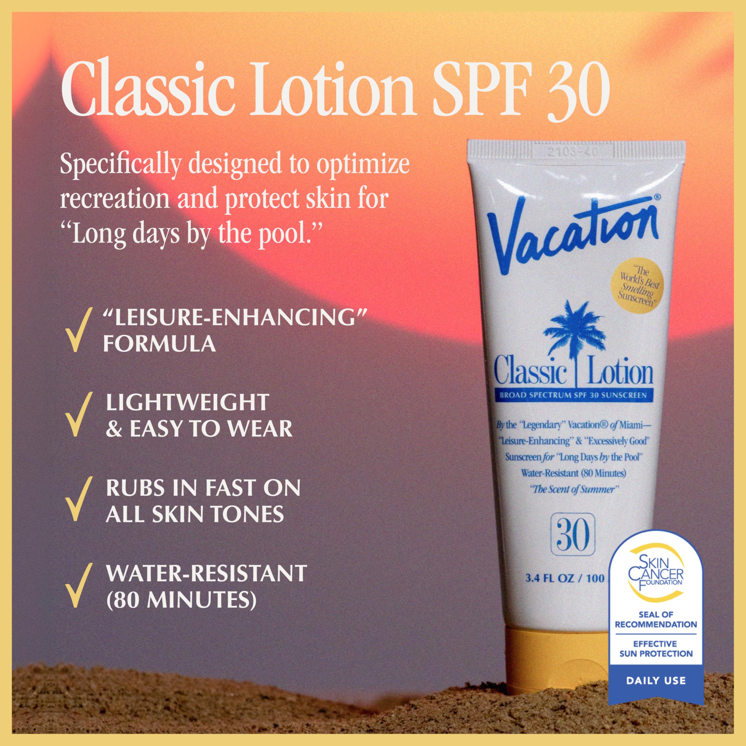 Vacation Classic Sunscreen Lotion SPF 30 application on skin showing invisible finish