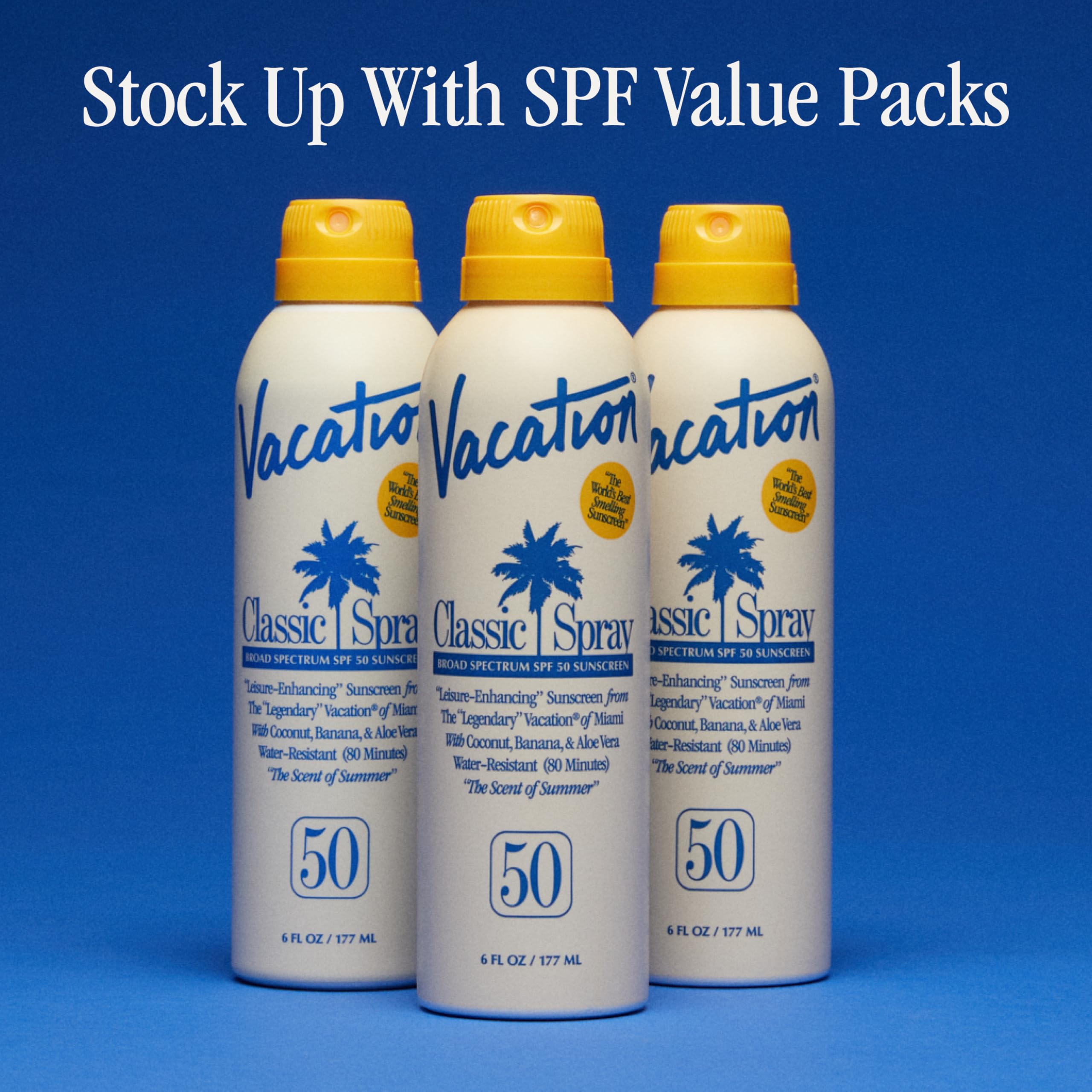 VACATION Classic Sunscreen Spray demonstrates upside-down spray for flexible application.