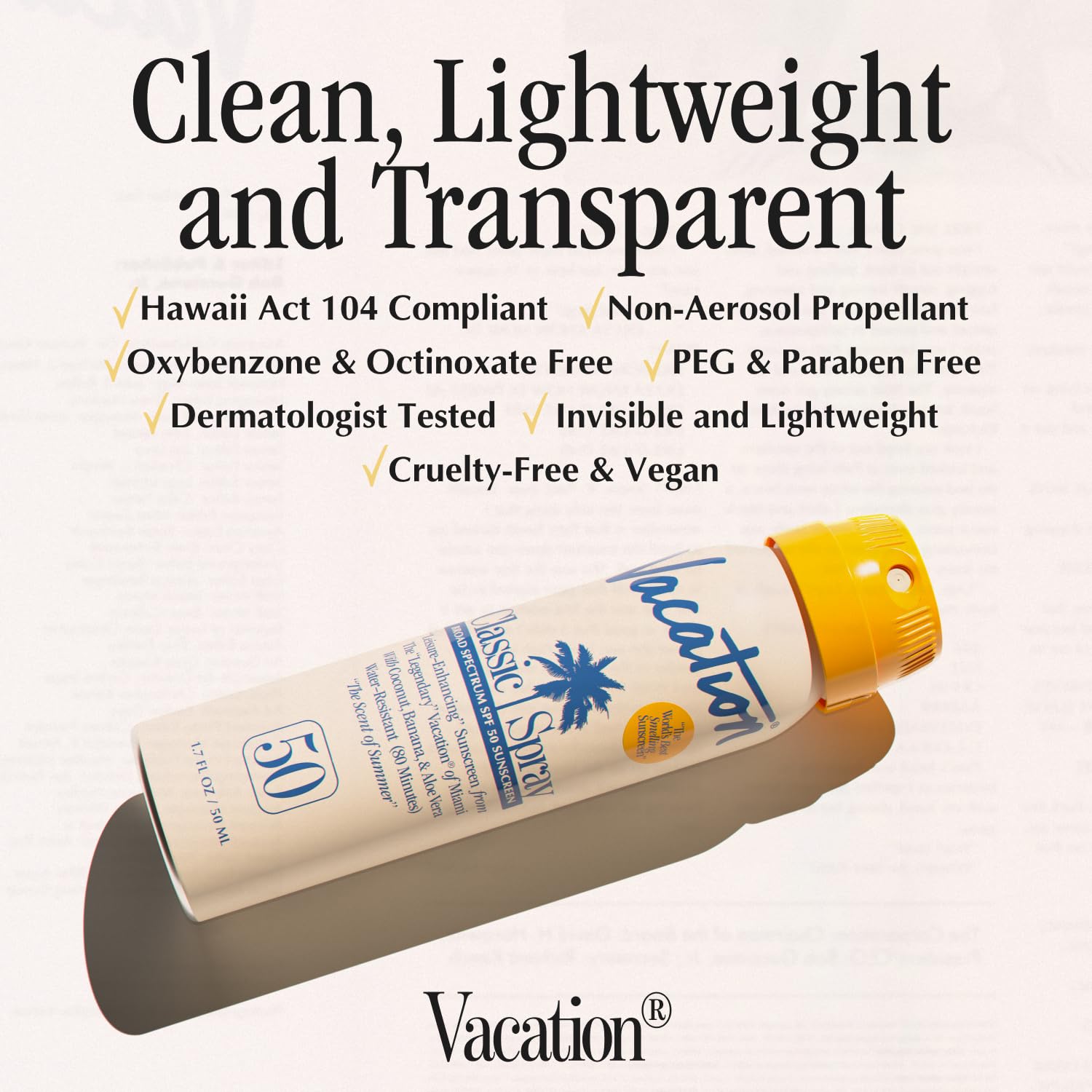 Sunscreen ingredients image emphasizes clean vegan formula with aloe and Vitamin E.